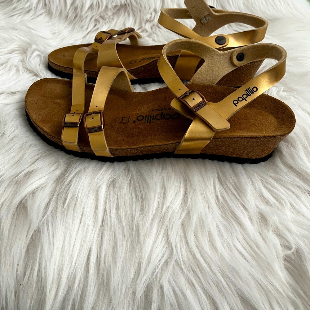 Birkenstock Papillio Metallic Leather Wedge Sandal